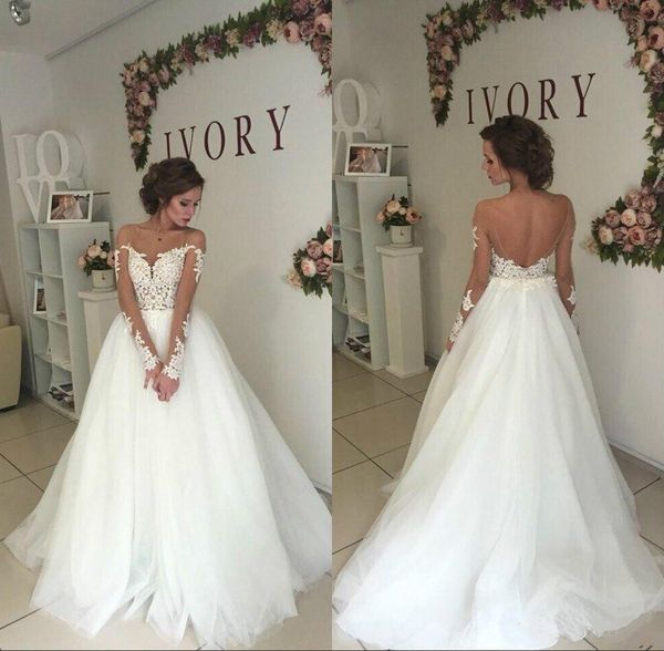long sleeves wedding dresses mermaid illusion boat neck a line bride gowns backless lace bridal dresses modest, White
long sleeves wedding dresses mermaid illusion boat neck a line bride gowns backless lace bridal dresses modest, White