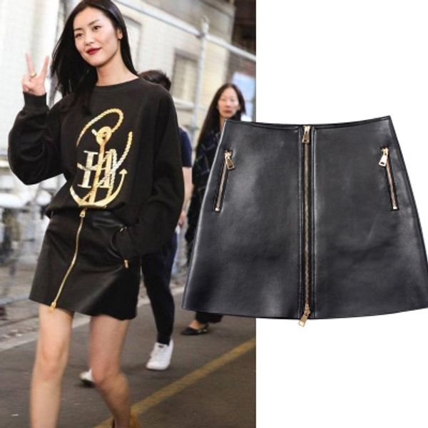 2018 new fashion genuine sheep leather skirt g9, Black