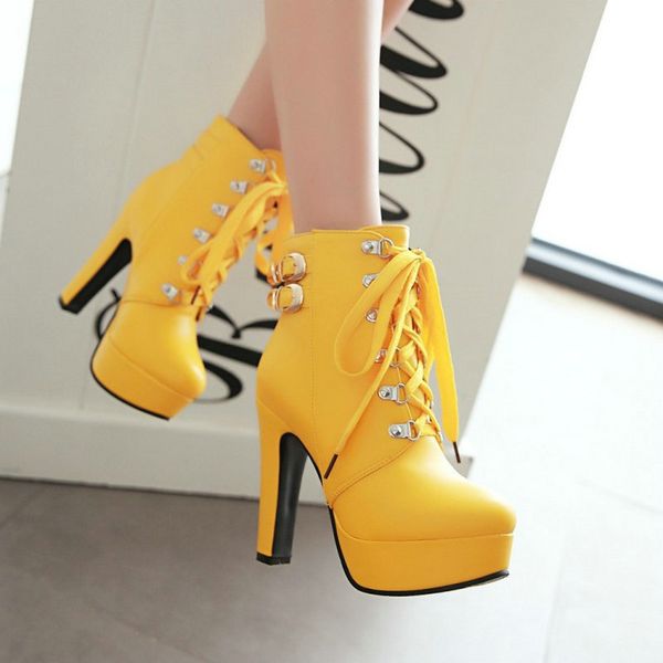 female winter platform square high heel ankle boots women fashion lace up round toe shoes black yellow white brown
female winter platform square high heel ankle boots women fashion lace up round toe shoes black yellow white brown