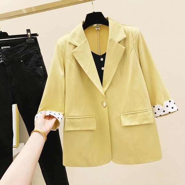 fy001 women's suit jacket short spring and summer new casual seven-minute sleeve thin wave point suit trend, White;black
fy001 women's suit jacket short spring and summer new casual seven-minute sleeve thin wave point suit trend, White;black