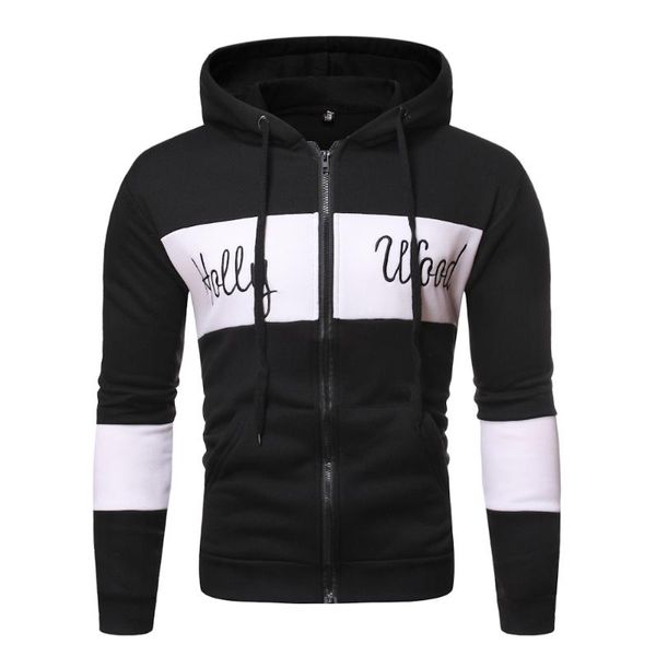 men's new style long sleeve hooded stitching embroidery zipper decorative sports hoodie european and american sizes xxl, Black
men's new style long sleeve hooded stitching embroidery zipper decorative sports hoodie european and american sizes xxl, Black