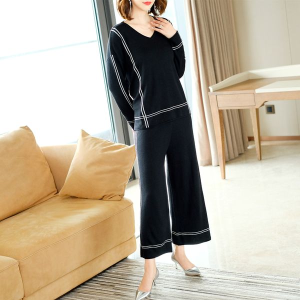 nexiia women autumn knit sweaters wide-leg pants two piece set v neck long sleeve sweater pullovers trousers suits female outfit, Gray
nexiia women autumn knit sweaters wide-leg pants two piece set v neck long sleeve sweater pullovers trousers suits female outfit, Gray