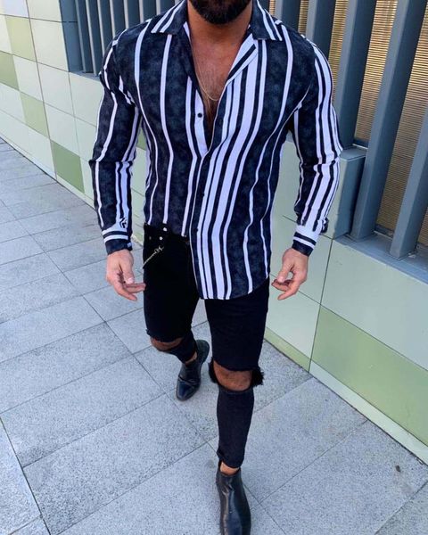 men's striped shirts 2019 autumn casual long sleeves blusa masculina stand collar homme shirts button front spring men's, White;black
men's striped shirts 2019 autumn casual long sleeves blusa masculina stand collar homme shirts button front spring men's, White;black