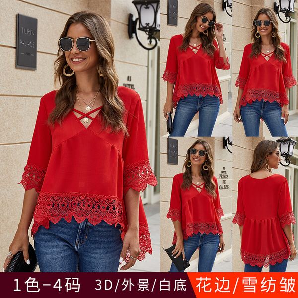 2020 chiffon shirt half sleeve lace hollow lace loose chiffon clothes women blouse woman womens summer blouses, White
2020 chiffon shirt half sleeve lace hollow lace loose chiffon clothes women blouse woman womens summer blouses, White
