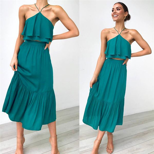 summer fashion suspender dress wrapped chest open back cross straps solid color long skirt two-piece skirt ladies suit, White
summer fashion suspender dress wrapped chest open back cross straps solid color long skirt two-piece skirt ladies suit, White