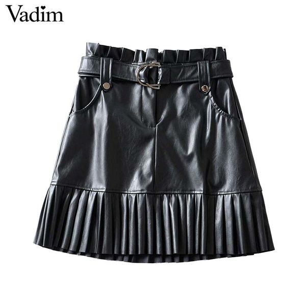 vadim women chic pu leather mini skirt bow tie belt pockets pleated paperbag waist black casual fashion basic skirt ba793
vadim women chic pu leather mini skirt bow tie belt pockets pleated paperbag waist black casual fashion basic skirt ba793