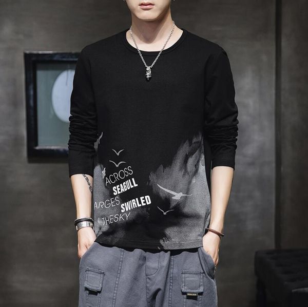 men cotton long t shirt spring autumn letter bat print tee casual loose long sleeve blouse, White;black
men cotton long t shirt spring autumn letter bat print tee casual loose long sleeve blouse, White;black