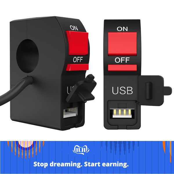 

15pcs 22mm~25mm 7/8" universal usb motorcycle handlebar start flameout switch on off button with usb charger 4 wire connectors