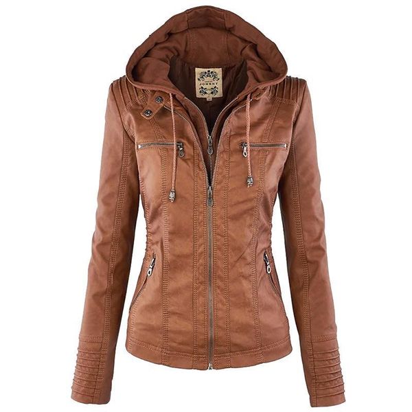 women jackets female faux leather jacket long sleeve hat removable basic coats waterproof windproof winter women's clothing, Black;brown
women jackets female faux leather jacket long sleeve hat removable basic coats waterproof windproof winter women's clothing, Black;brown
