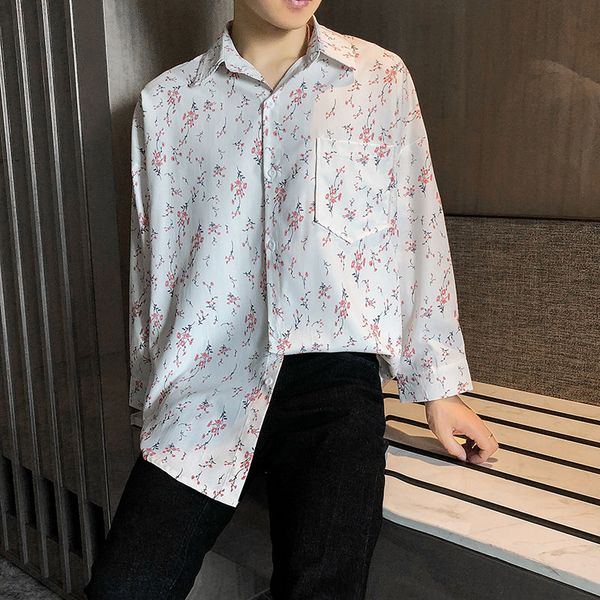 men's casual shirts korean flower shirt fashion loose hawaiian men streetwear wild long-sleeved mens dress, White;black
men's casual shirts korean flower shirt fashion loose hawaiian men streetwear wild long-sleeved mens dress, White;black
