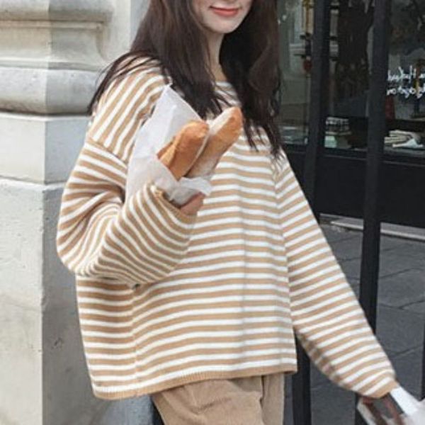 new fashion ladies o neck long sleeve casual sweaters pullovers women loose striped print sweaters, White;black
new fashion ladies o neck long sleeve casual sweaters pullovers women loose striped print sweaters, White;black