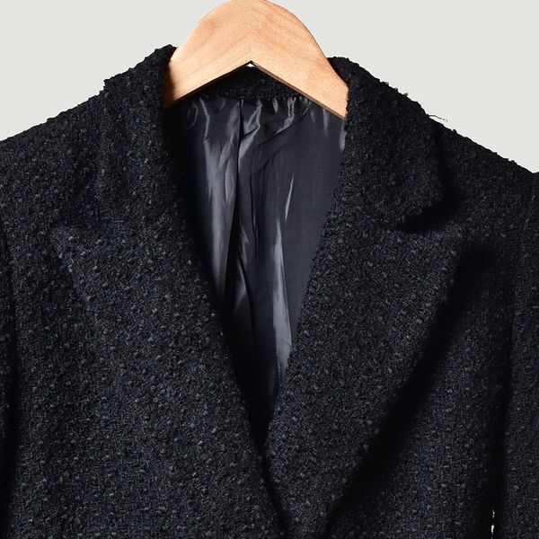 2019 autumn and winter new temperament wild suit collar tweed wool blend long coat, Black
2019 autumn and winter new temperament wild suit collar tweed wool blend long coat, Black