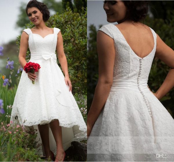 new country hi lo wedding bridal gown dresses a line cap short sleeves high low lace zipper with button long back wedding gowns, White
new country hi lo wedding bridal gown dresses a line cap short sleeves high low lace zipper with button long back wedding gowns, White