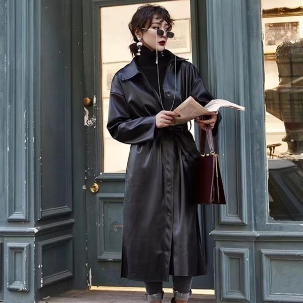 autumn women's motorcycle belt leather trench coat 2019 black long sleeve loose women outerwear fashion long section outwear
autumn women's motorcycle belt leather trench coat 2019 black long sleeve loose women outerwear fashion long section outwear