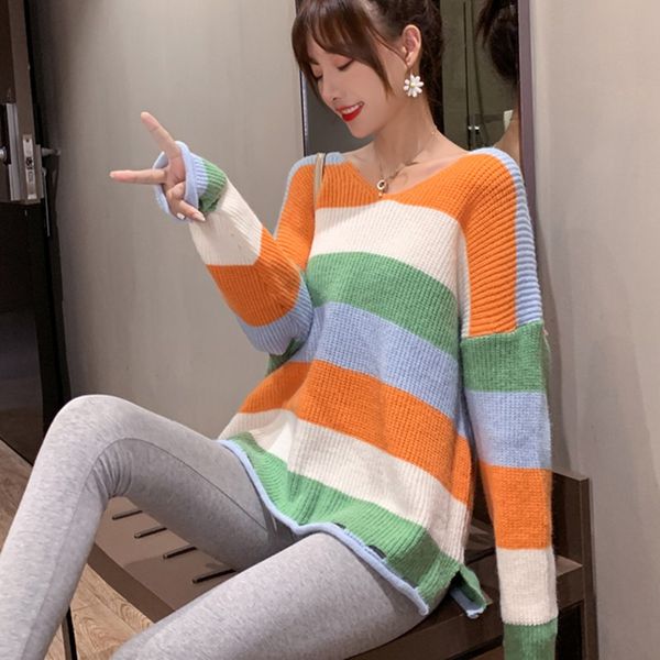 korean style kawaii striped sweater autumn women rainbow striped long sleeve loose pullover warm jumpers, White;black
korean style kawaii striped sweater autumn women rainbow striped long sleeve loose pullover warm jumpers, White;black