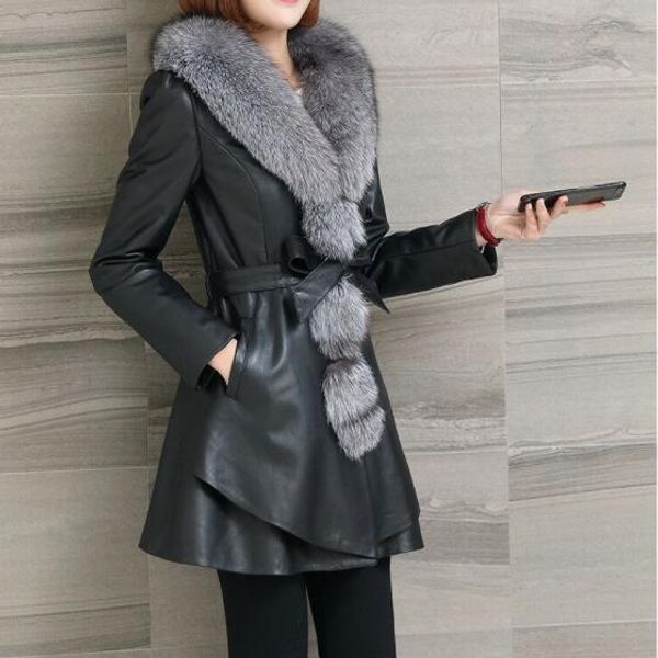 2019 women new autumn and winter new imitation fur coat fur collar pu leather women's long coat trench, Black
2019 women new autumn and winter new imitation fur coat fur collar pu leather women's long coat trench, Black