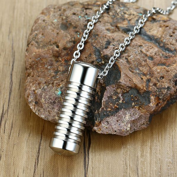 screw whorl stainless steel urn keepsake pendant chain necklace mens gift, Silver 
screw whorl stainless steel urn keepsake pendant chain necklace mens gift, Silver