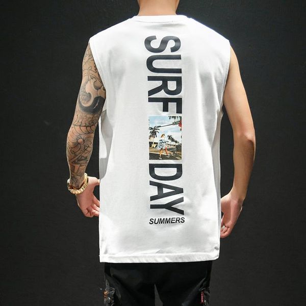 summer 2020 new t-shirt designer men's t-shirt loose everyday street trend sleeveless cotton men's t-shirt, White;black