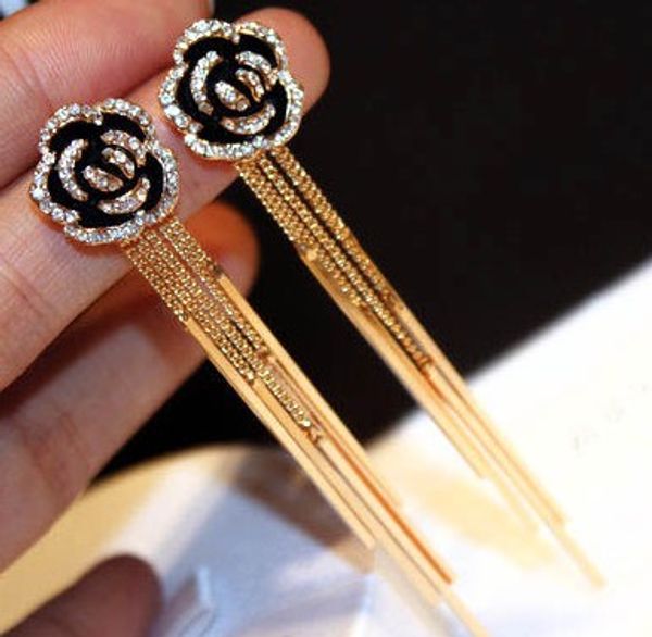 super glittering fashion luxury designer diamond rhinestone camellia flower long tassel dangle chandelier stud earrings for woman girls, Golden;silver
super glittering fashion luxury designer diamond rhinestone camellia flower long tassel dangle chandelier stud earrings for woman girls, Golden;silver