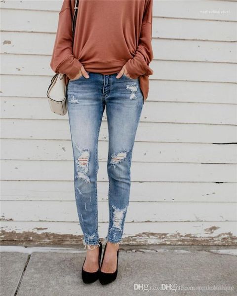 slim womens denim long pants fashion ladies ripped long trousers holes designer womens jeans mid waist, Blue
slim womens denim long pants fashion ladies ripped long trousers holes designer womens jeans mid waist, Blue