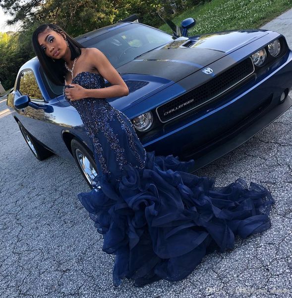 2020 sparkly navy blue mermaid prom dresses beads crystals sequined floor length sweetheart ruffles formal evening dresses wear custom, Black
2020 sparkly navy blue mermaid prom dresses beads crystals sequined floor length sweetheart ruffles formal evening dresses wear custom, Black