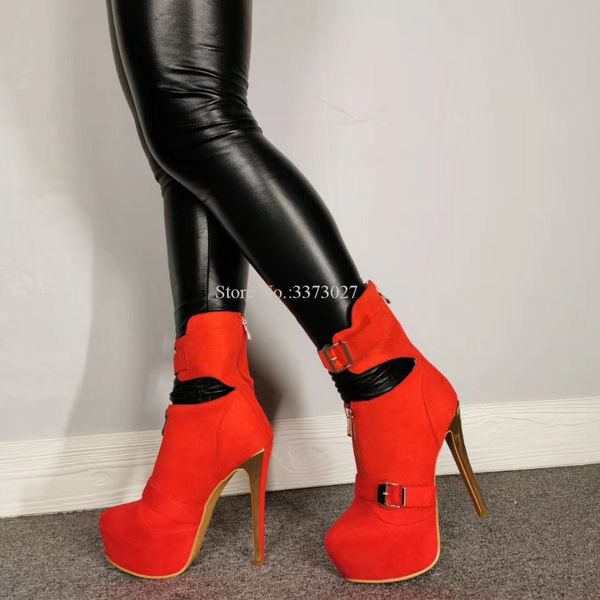 new red suede ankle buckle short boots women gold color stiletto heel zipper decor ankle boots lady real ps wedding shoes, Black
new red suede ankle buckle short boots women gold color stiletto heel zipper decor ankle boots lady real ps wedding shoes, Black