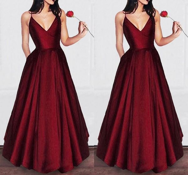 2019 burgundy a-line formal prom dresses long spaghetti v-neck open back satin party dress for special occasion evening gowns formal dress, Black
2019 burgundy a-line formal prom dresses long spaghetti v-neck open back satin party dress for special occasion evening gowns formal dress, Black