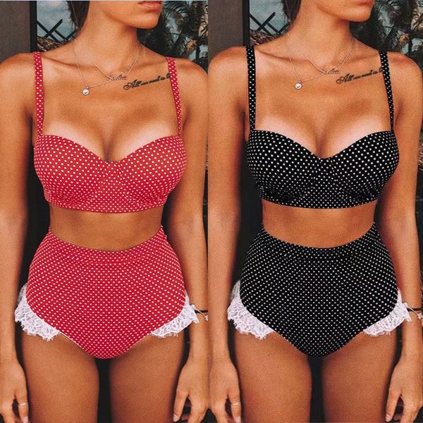 2020 female polka dot hard bag lace 2020 bikini swimsuit female polka dot hard bag lace bikini swimsuit, White;black