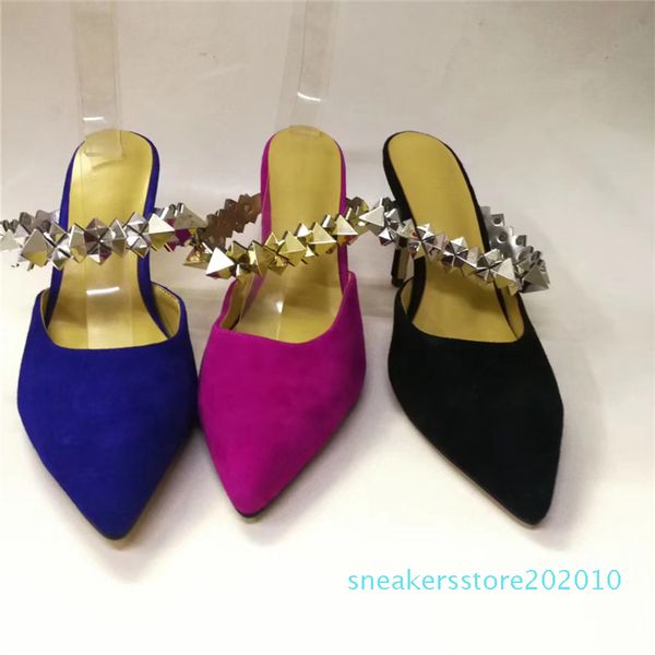 rivet one-strap runway slippers women 10cm stiletto heel pointed toes suede 2020 summer shoes woman s10, Black
rivet one-strap runway slippers women 10cm stiletto heel pointed toes suede 2020 summer shoes woman s10, Black
