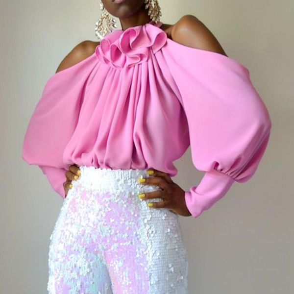 women and blouses 2019 pink falbala lantern sleeve elegant office lady female ruffles cold shoulder shirts plus size blouse, White
women and blouses 2019 pink falbala lantern sleeve elegant office lady female ruffles cold shoulder shirts plus size blouse, White