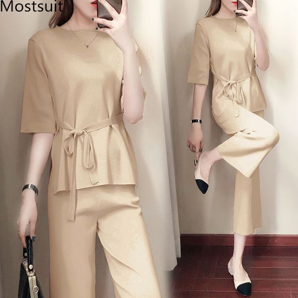knitted two piece sets women short sleeve lace-up tunics and wide leg pants sets suits office elegant korean casual women's, White
knitted two piece sets women short sleeve lace-up tunics and wide leg pants sets suits office elegant korean casual women's, White