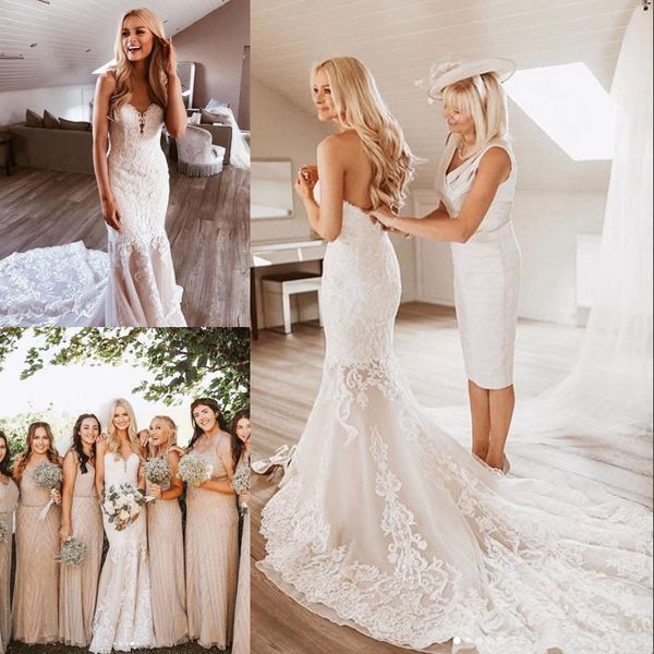 delicate sweetheart neckline lace mermaid boho wedding dresses sleeveless backless strapless court train bohemian custom made bridal gown, White
delicate sweetheart neckline lace mermaid boho wedding dresses sleeveless backless strapless court train bohemian custom made bridal gown, White