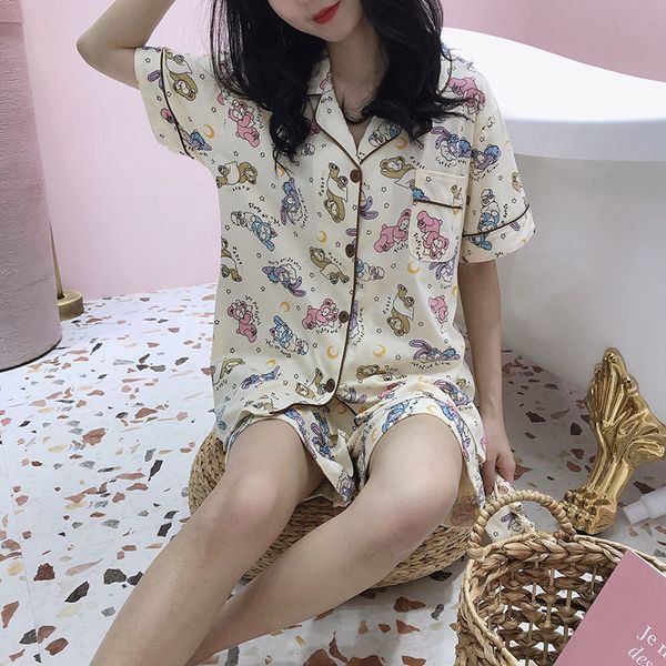 women's sleepwear women summer cartoon cute pajamas set casual cardigan sweet pyjamas 2pcs home clothes, Black;red
women's sleepwear women summer cartoon cute pajamas set casual cardigan sweet pyjamas 2pcs home clothes, Black;red