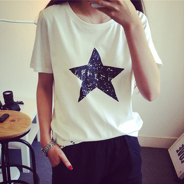 2019 five-pointed star printing loose round collar women's student 2019 five-pointed star printing loose round collar short-sleeved wom, White
2019 five-pointed star printing loose round collar women's student 2019 five-pointed star printing loose round collar short-sleeved wom, White
