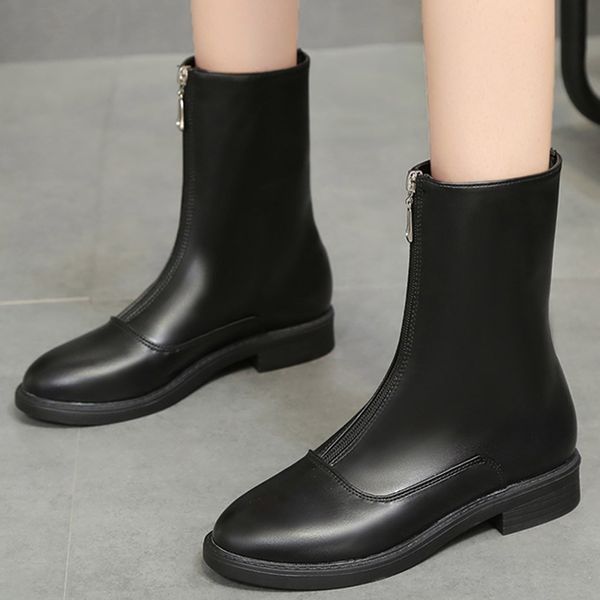 women's leather boots mid tube boot 2019 office lady stylish autumn winter low heel shoes evening party classic botas casual new, Black
women's leather boots mid tube boot 2019 office lady stylish autumn winter low heel shoes evening party classic botas casual new, Black