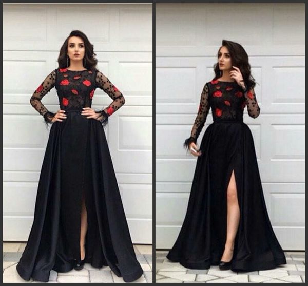 2020 new black lace long sleeve party prom dresses split new evening dresses beaded lace applique evening gowns
2020 new black lace long sleeve party prom dresses split new evening dresses beaded lace applique evening gowns