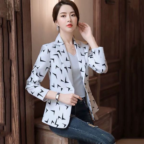 2019 autumn temperament slim casual versatile suit jacket fashion casual women's printing elegant office style coat, White;black
2019 autumn temperament slim casual versatile suit jacket fashion casual women's printing elegant office style coat, White;black