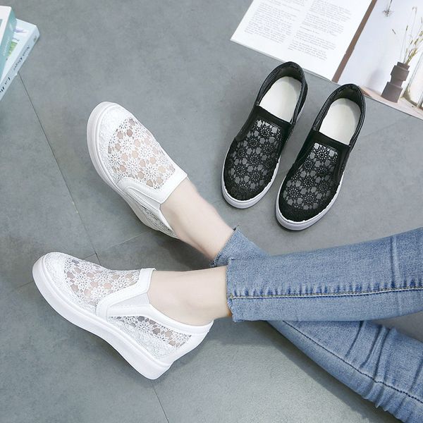 

summer 2019 women shoes pumps high heels shoes woman wedges mesh breathable fashion loafers platform shallow slip-on size 35-40, Black