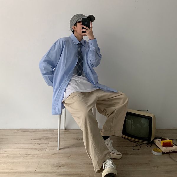2019 new japanese cotton simple long-sleeved men's loose version trend solid color casual ins shirt streetwear, White;black
2019 new japanese cotton simple long-sleeved men's loose version trend solid color casual ins shirt streetwear, White;black