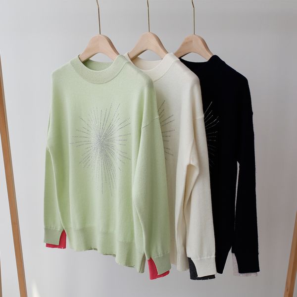 women sweater 2019 autumn and winter new round neck pullover cashmere sweater, White;black
women sweater 2019 autumn and winter new round neck pullover cashmere sweater, White;black