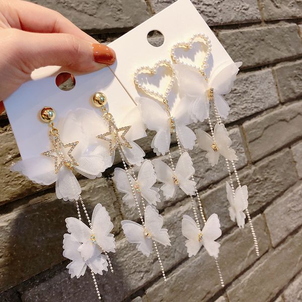 2019 korean new luxurious butterfly rhinestone dangle earring fashion star heart long tassel earring for women party jewelry, Silver
2019 korean new luxurious butterfly rhinestone dangle earring fashion star heart long tassel earring for women party jewelry, Silver