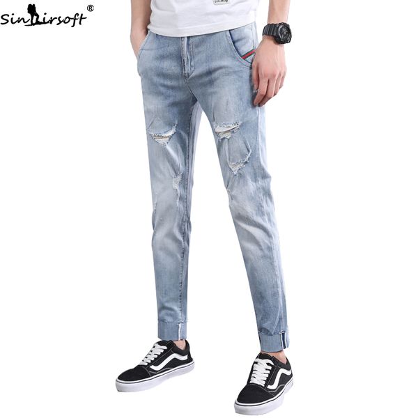 men's solid color tight stretch denim pencil pants fashion casual ripped slim jeans men's summer thin new style jeans men, Blue
men's solid color tight stretch denim pencil pants fashion casual ripped slim jeans men's summer thin new style jeans men, Blue