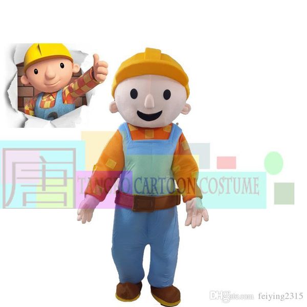 bob the builder mascot costume character costume cartoon costume ing, Red;yellow