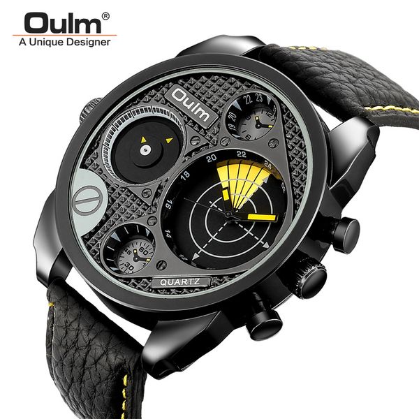 oulm men's casual sports watches unique design big watch male leather strap quartz clock double time zone men wristwatch, Slivery;brown
oulm men's casual sports watches unique design big watch male leather strap quartz clock double time zone men wristwatch, Slivery;brown