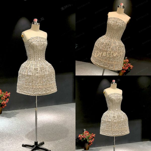 2019 real picture short cocktail party dresses strapless lace beads custom made mini prom dress zuhair murad gowns, Black
2019 real picture short cocktail party dresses strapless lace beads custom made mini prom dress zuhair murad gowns, Black