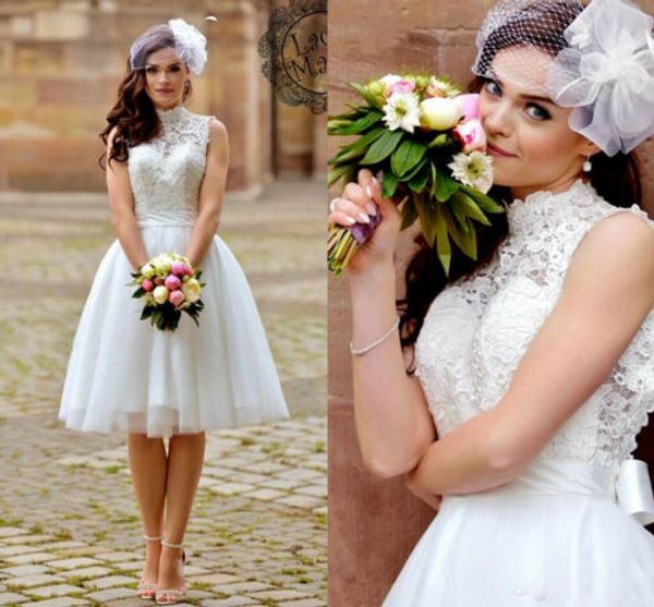 50 vintage high neck tulle short knee length bridal dresses 2019 a line lace wedding gowns custom made appliques see through selling, White
50 vintage high neck tulle short knee length bridal dresses 2019 a line lace wedding gowns custom made appliques see through selling, White