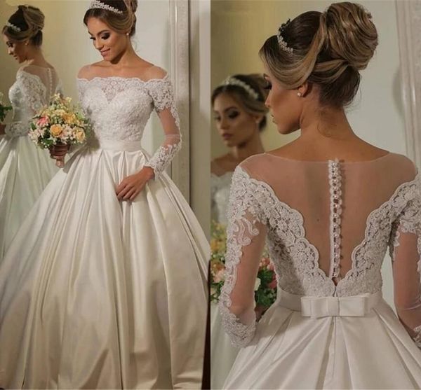 2022 vintage long sleeves wedding dress a line satin off the shoulder lace applique hollow back wedding reception dresses bridal gowns new, White
2022 vintage long sleeves wedding dress a line satin off the shoulder lace applique hollow back wedding reception dresses bridal gowns new, White