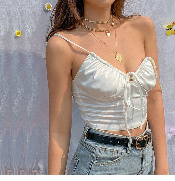 women's tanks & camis super scheming drawstring design vest europe and america instagram wild foreign chiffon top, White
women's tanks & camis super scheming drawstring design vest europe and america instagram wild foreign chiffon top, White