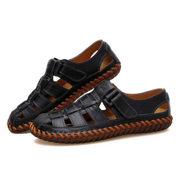 

zms sandalias de playa para hombre zapatos de cuero genuinos 2019 zapatillas flip flop zapatos hombre sandalias verano, Black