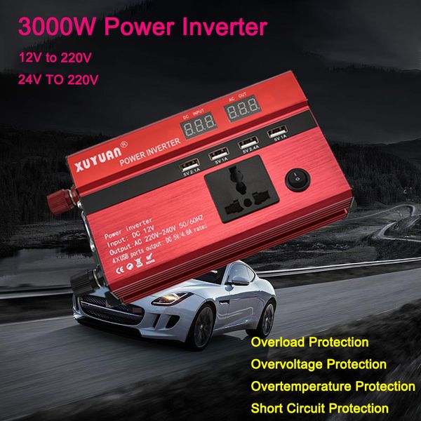 car inverter 3000w 12/24v to 220v led digital display universal car power inverter with 4 usb ports electric cigarette charger
car inverter 3000w 12/24v to 220v led digital display universal car power inverter with 4 usb ports electric cigarette charger